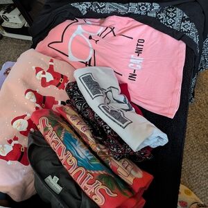 Simply Southern Pink and Black Pajama Set with Santa Graphics